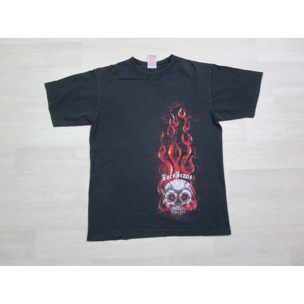 Vintage JNCO Jeans T-Shirt Men's (M) Y2K Flaming Skull Logo Cyber Gothic Grunge